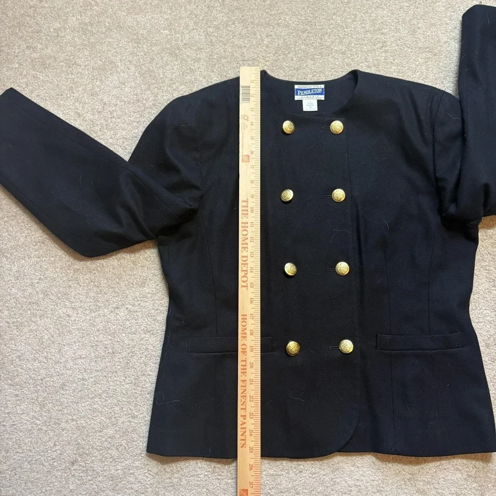 Vtg Pendleton Blazer Jacket Womens 14 Black Wool Nautical Gold Button USA 80s - Picture 7 of 9